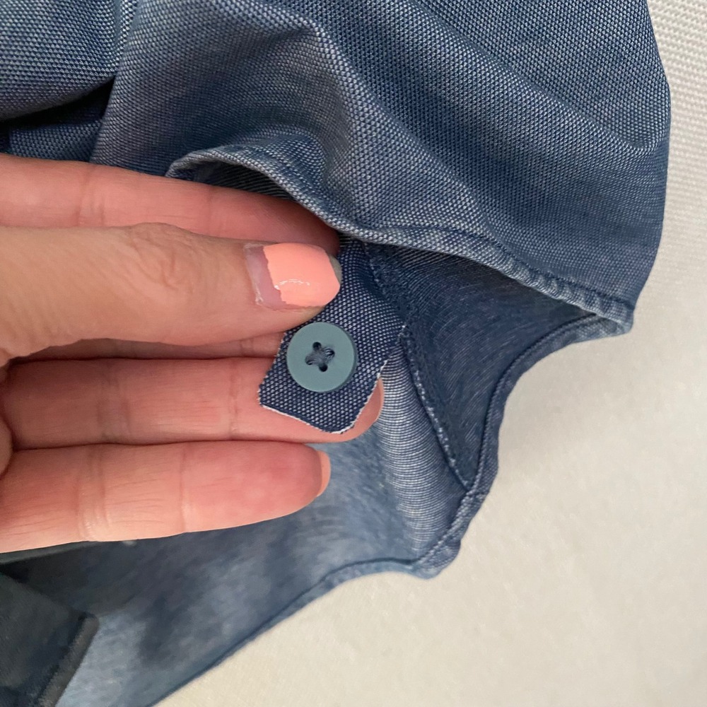 Lululemon Mens Short Sleeve Button Down Shirt Blue Heathered Tech Polo M - Picture 2 of 10